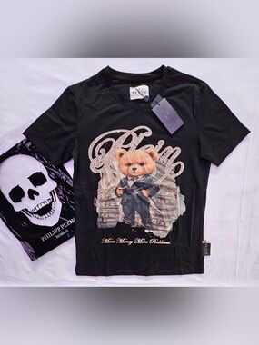 Women’s Philipp Plein Black Teddy Bear Graphic Tee